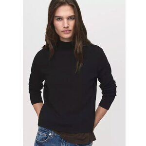 Mango MNG Mock Knitted Sweater Perkin's Neck Black Pullover Jumper Women's S
